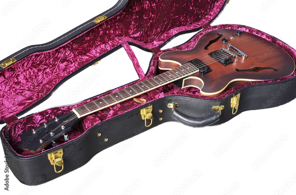 Obraz premium Electric guitar and guitar case. Isolated on white.