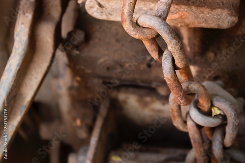 Steel Chain Towing Equipment Agricultural tools That has been damaged by surface rust