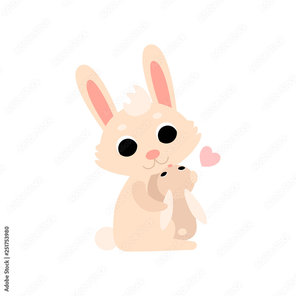 White Mother Rabbit and Its Baby, Cute Animal Family Vector Illustration White Mother Rabbit and Its Baby, Cute Animal Family Vector Illustration