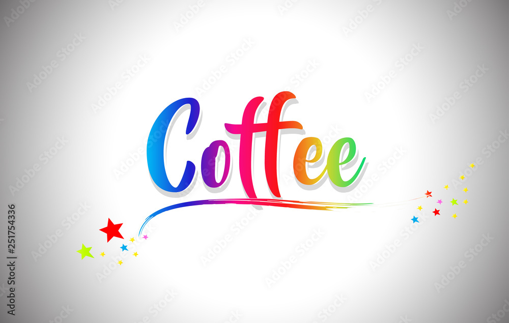 Coffee Handwritten Word Text with Rainbow Colors and Vibrant Swoosh.