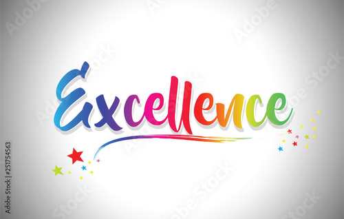 Excellence Handwritten Word Text with Rainbow Colors and Vibrant Swoosh.