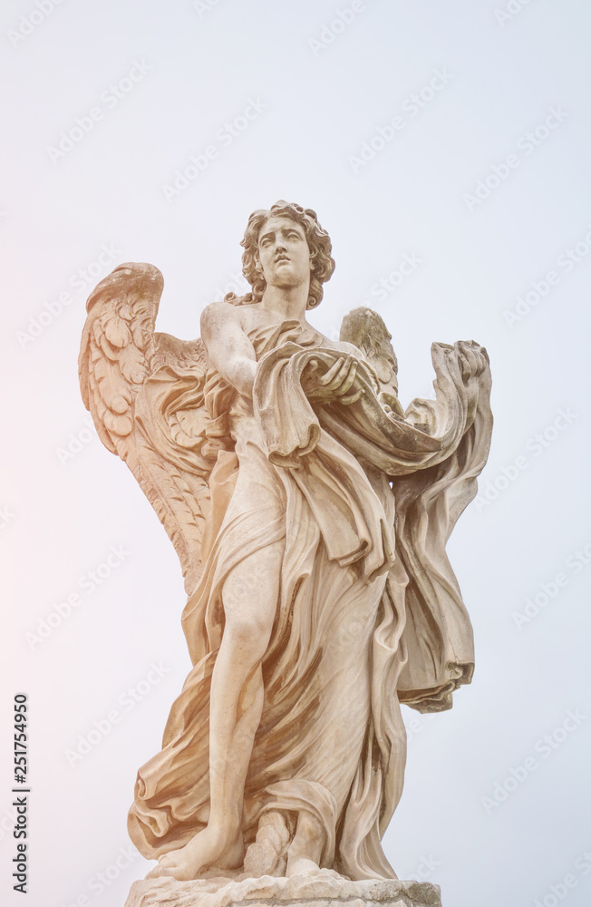 Bernini statue of angel in Rome, famous turist landmark in Italy.