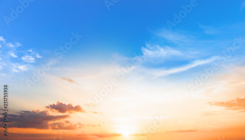 Photography Background of colorful sky concept: Dramatic sunset with twilight color sky and