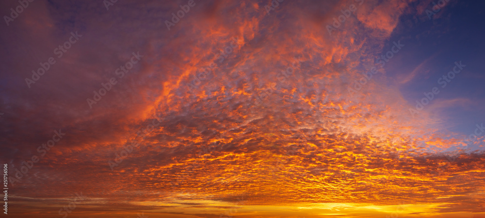 Dramatic, fiery sky at sunset - Panorama in high resolution