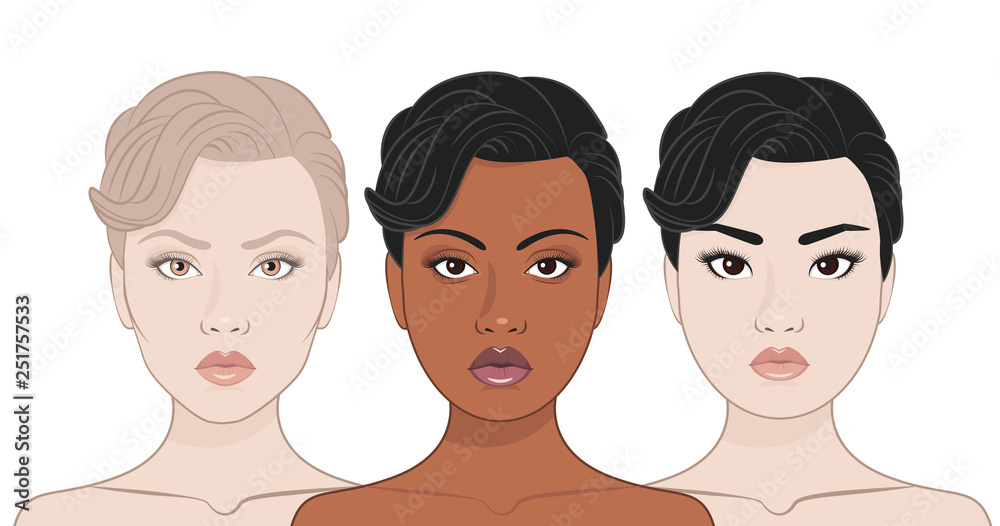 African, Asian and Europeans women. Three girls of different races. Vector illustration. African, Asian and Europeans women. Three girls of different races. Vector illustration.