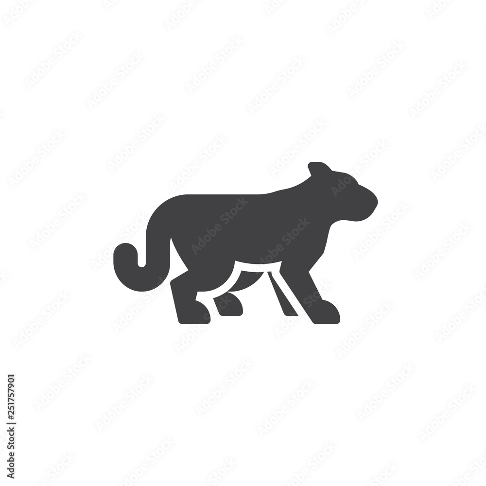 Wild cat side view vector icon. filled flat sign for mobile concept and web design. guepard cat standing glyph icon. Cheetah symbol, logo illustration. Pixel perfect vector graphics