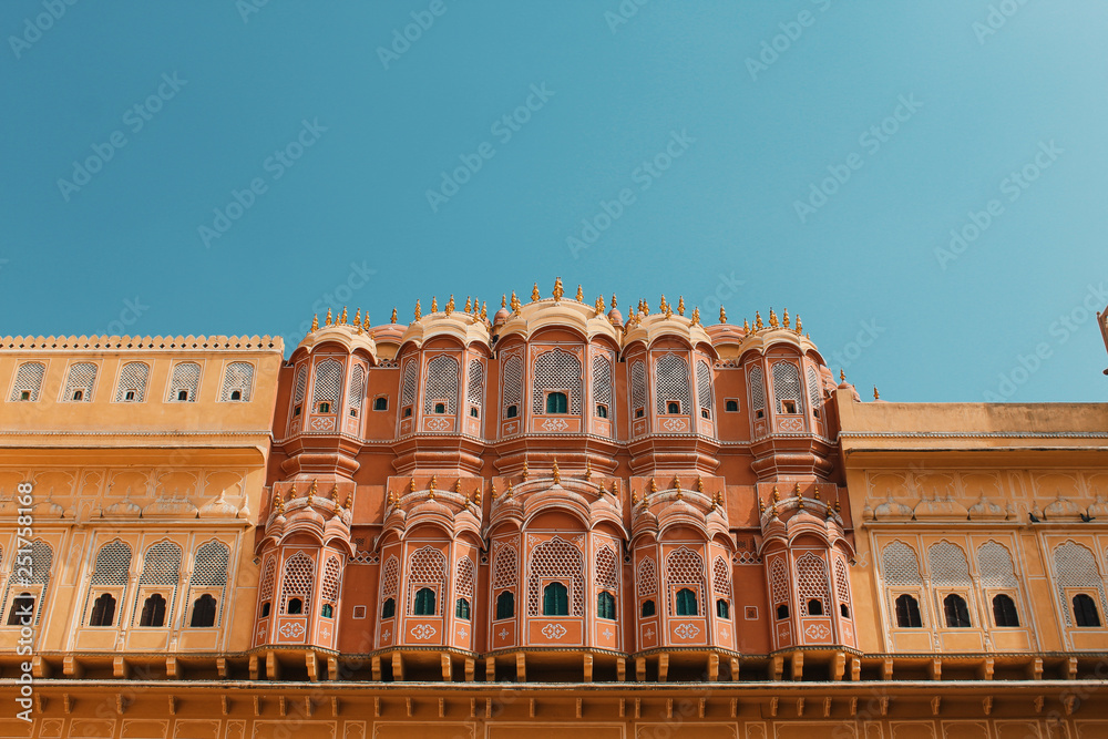 Inside of the Hawa Mahal or The palace of winds at Jaipur India. It is constructed of red and pink sandstone