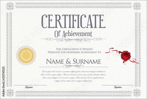 Certificate with golden seal and colorful design border 