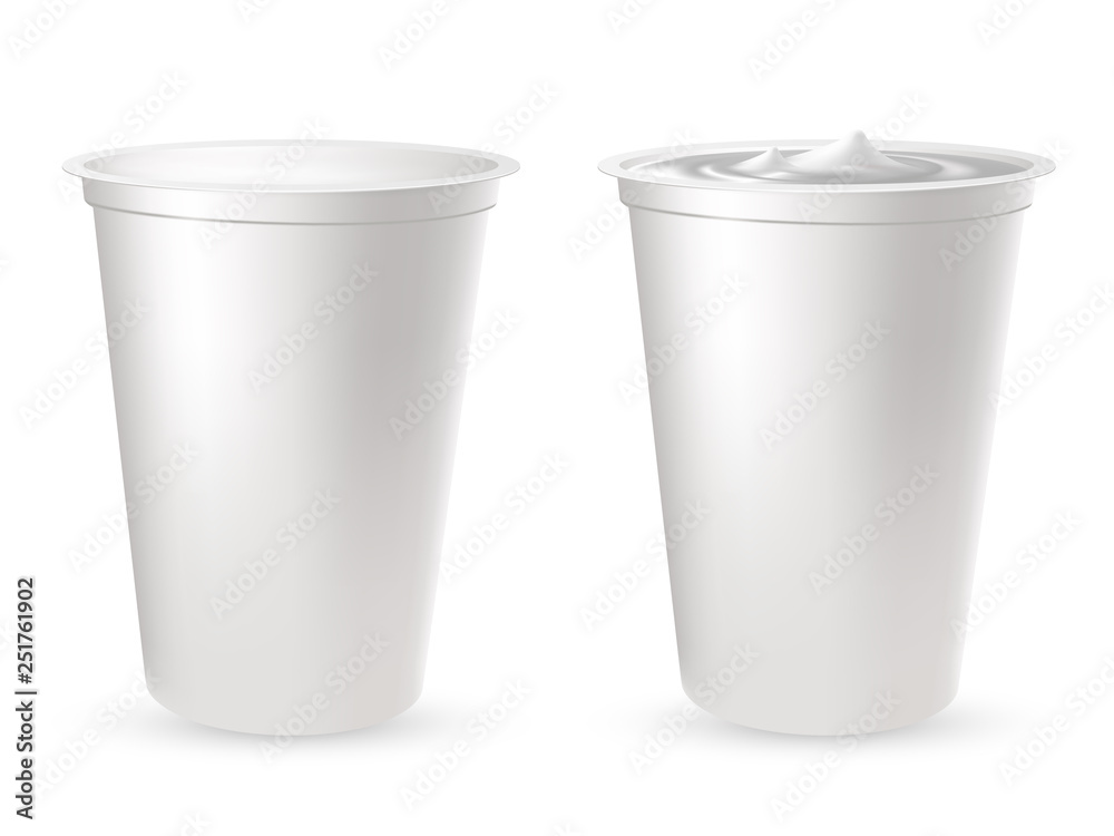 Realistic plastic packages for yogurt. 3d Vector. Realistic plastic packages for yogurt. 3d Vector.