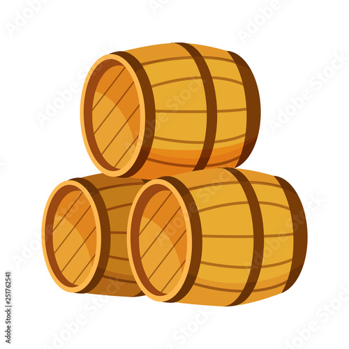 Vector illustration on a colorless background with the three wooden barrels