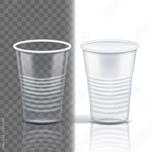 Plastic Cup Transparent Vector. Mockup Coffee. Drink Mug. Disposable Tableware Clear Empty Container. Cold Or Hot Takeaway Drink. Isolated 3D Realistic Illustration
