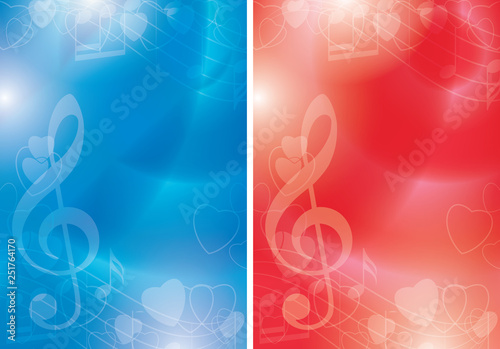 blue and red vector flyers with contours of hearts and gradient - music backgrounds
