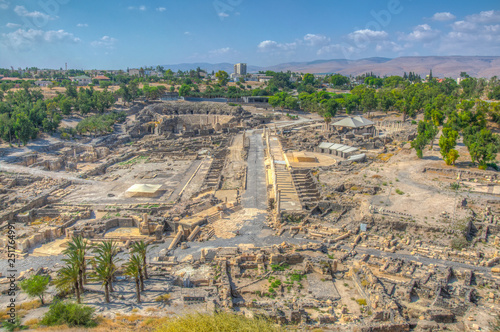 Aerial view of Beit Shean roman ruins in Israel photo