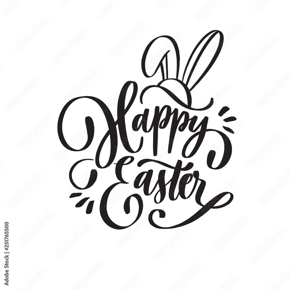Hand sketched Happy Easter text for  logotype, badge and icon. Drawn Resurrection Sunday postcard, card, invitation, poster, banner template lettering typography. Seasons Greetings.