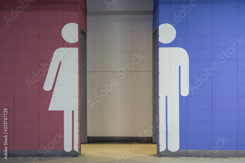 Public toilet entrance of modern building parking lot