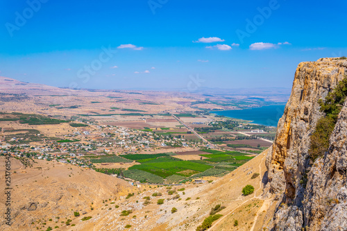 Sea of Galilee viewed from mount Arbel in Israel photo