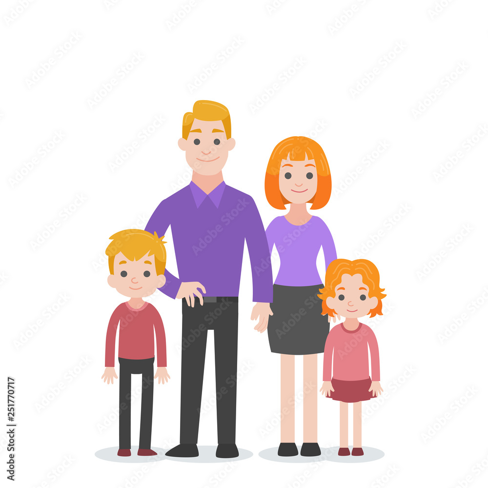 Set of People Character Family concept,dad mom son daughter together, cartoon character flat design vector on white background.