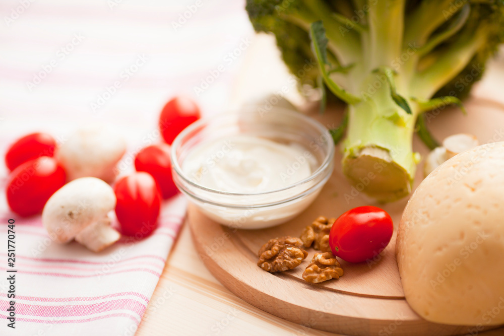 Healthy food concept. Fresh organic vegetables on the red polka-dot background. Ingredients for cooking. Close up. Top view. Healthy food concept. Fresh organic vegetables on the red polka-dot background. Ingredients for cooking. Close up. Top view.