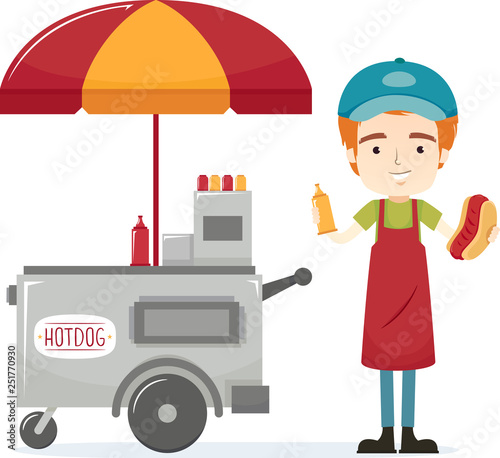 Man Hotdog Sandwich Vendor Illustration