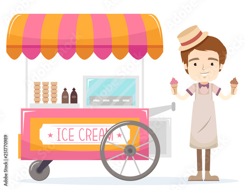 Man Ice Cream Vendor Illust...