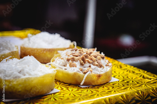 Banh bo dua, a sweet vietnamese coconut cake, Hoi An night market