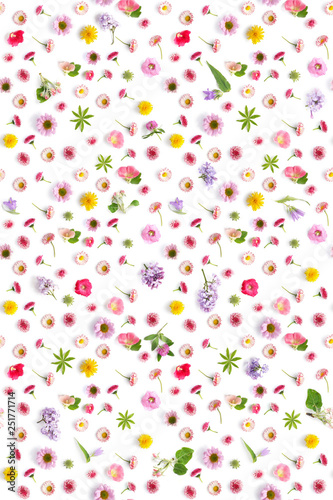 Fototapeta Naklejka Na Ścianę i Meble -  Flowers pattern flat lay. 