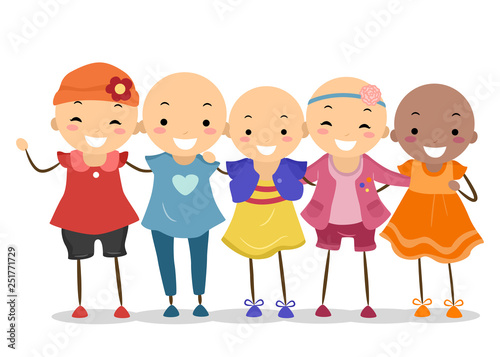Stickman Kids Girls Alopecia Illustration