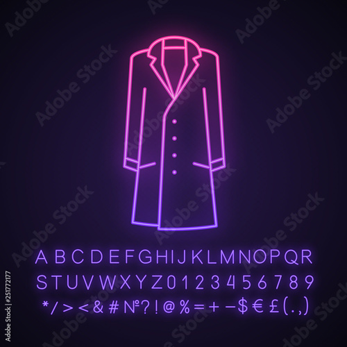 Mens trench coat neon light icon