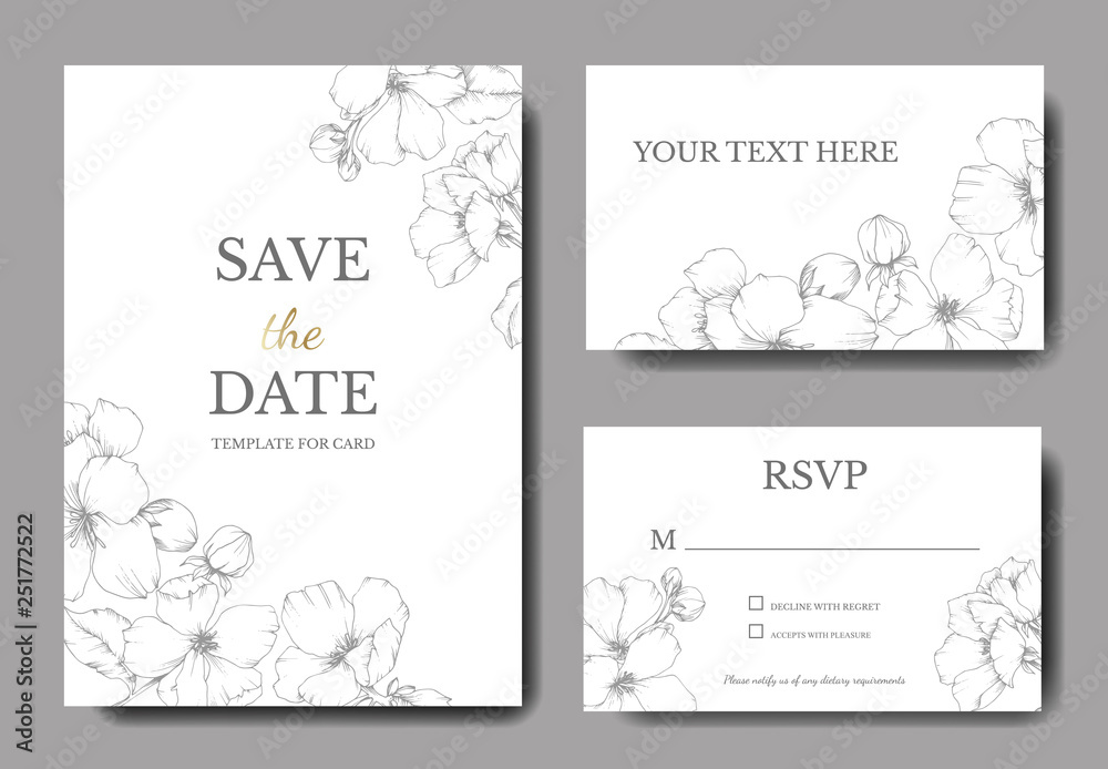 Vector Grey Apple blossom floral botanical flower. Engraved ink art. Wedding background card floral decorative border.