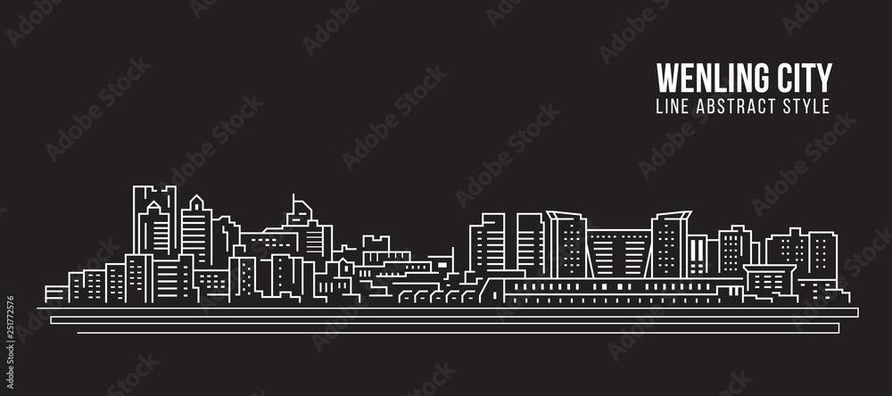 Cityscape Building Line art Vector Illustration design -  Wenling city