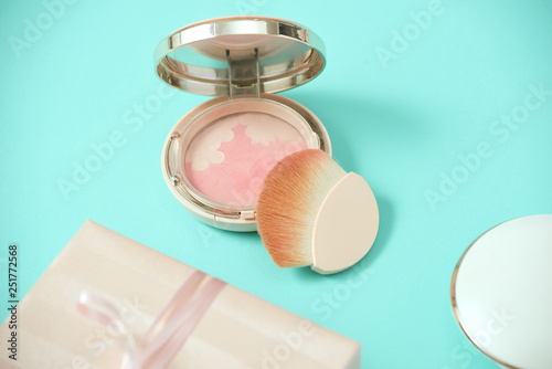 makeup cosmetic product. beauty fashion pink flat lay .