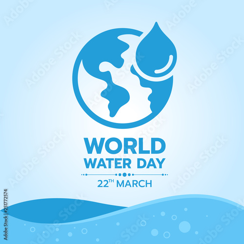 world water day banner with drop water and world icon on blue water wave background vector design