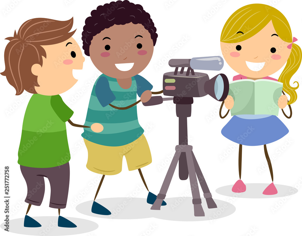 Stickman Kids Recording Video Camera Illustration Stock Vector | Adobe Stock