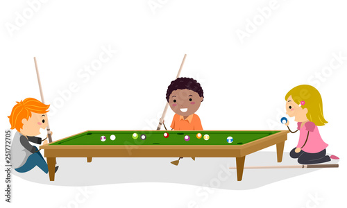 Stickman Kids Play Mini Billiard Illustration