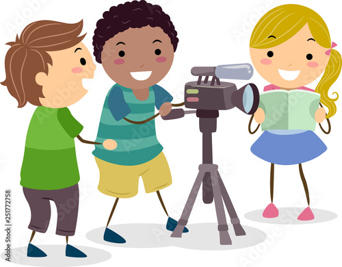 Stickman Kids Recording Video Camera Illustration