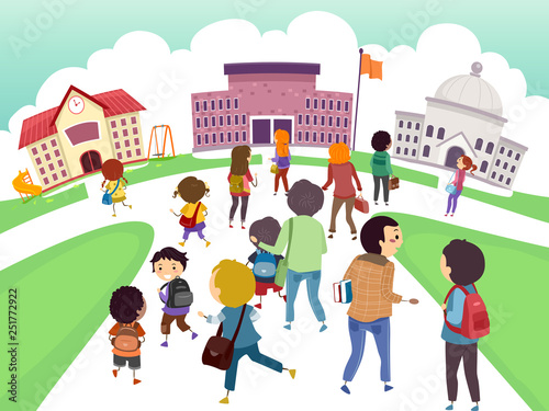 Stickman Kids Students School Level Illustration