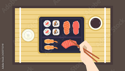Hand Chopsticks Sushi Illus...