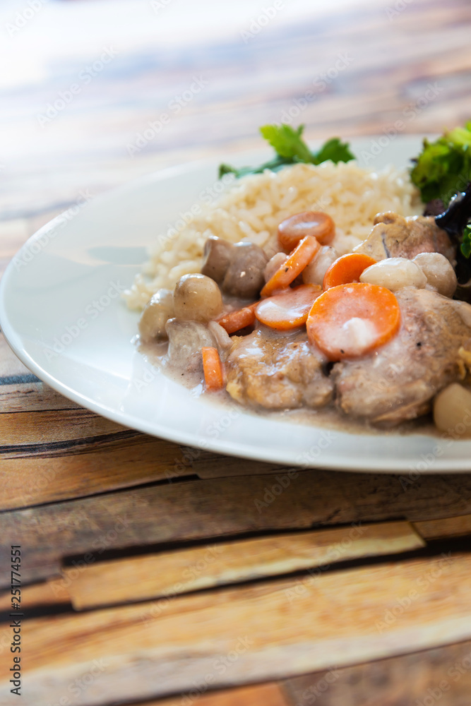Cooked White Veal Stew and rice Cooked White Veal Stew and rice