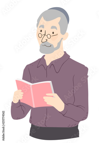Senior Man Read Book Illustration