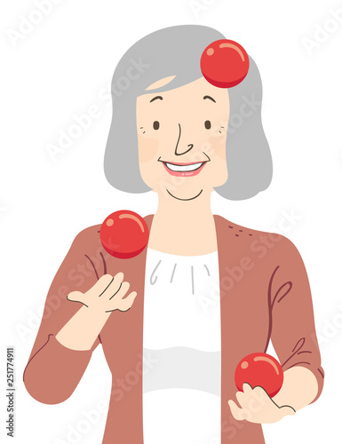 Senior Woman Juggle Balls Illustration