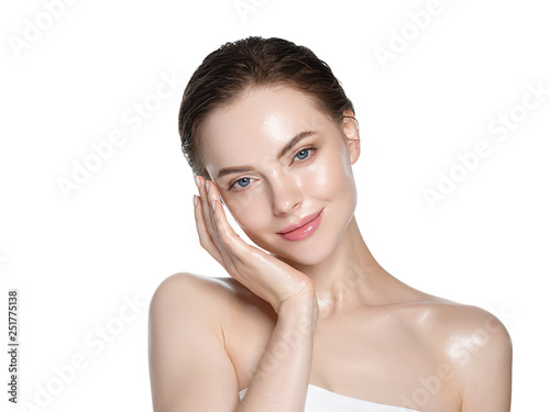 Skin care woman face with healthy beauty skin face closeup cosmetic age concept