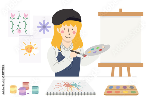 Girl Art Teacher Canvass Il...