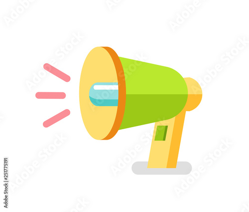Loudspeaker vector icon, colorful megaphone. Speaking-trumpet or bullhorn, 3D view of portable hand-held cone shaped acoustic horn to amplify voice