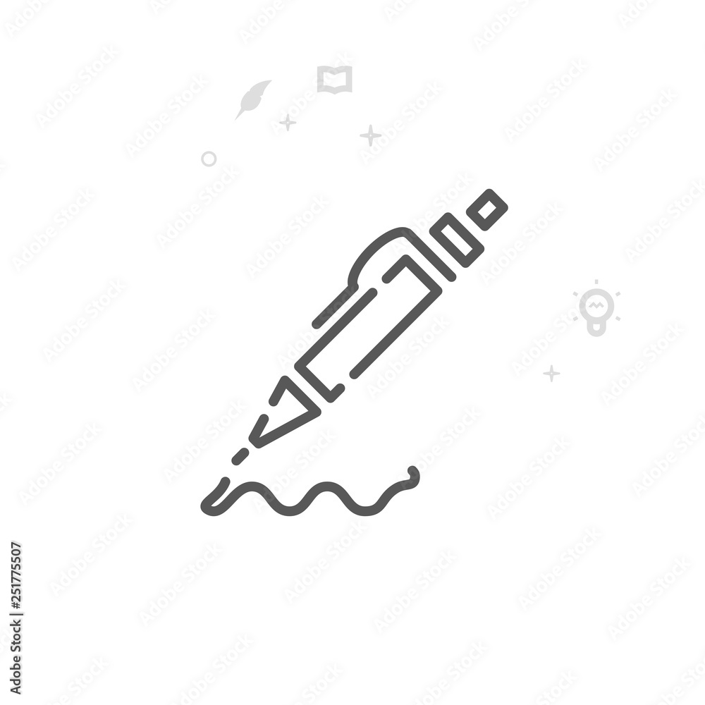 Ballpoint Pen Writing on Paper Vector Line Icon. Writing, Author Symbol, Pictogram, Sign. Light Abstract Geometric Background. Editable Stroke. Adjust Line Weight. Design with Pixel Perfection.