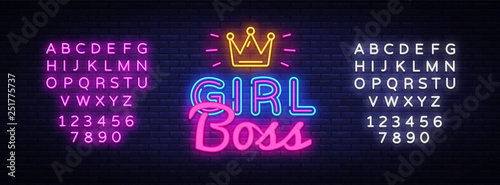 Girl Boss neon text vector design template. Girl Boss neon logo, light banner design element colorful modern design trend, night bright advertising, bright sign. Vector. Editing text neon sign