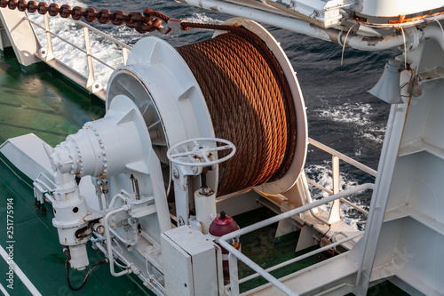 Foto Bow anchor winch on ship deck