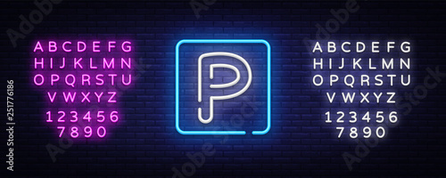 Parking neon sign vector. Parking Zone Design template neon sign, light banner, neon signboard, nightly bright advertising, light inscription. Vector illustration. Editing text neon sign