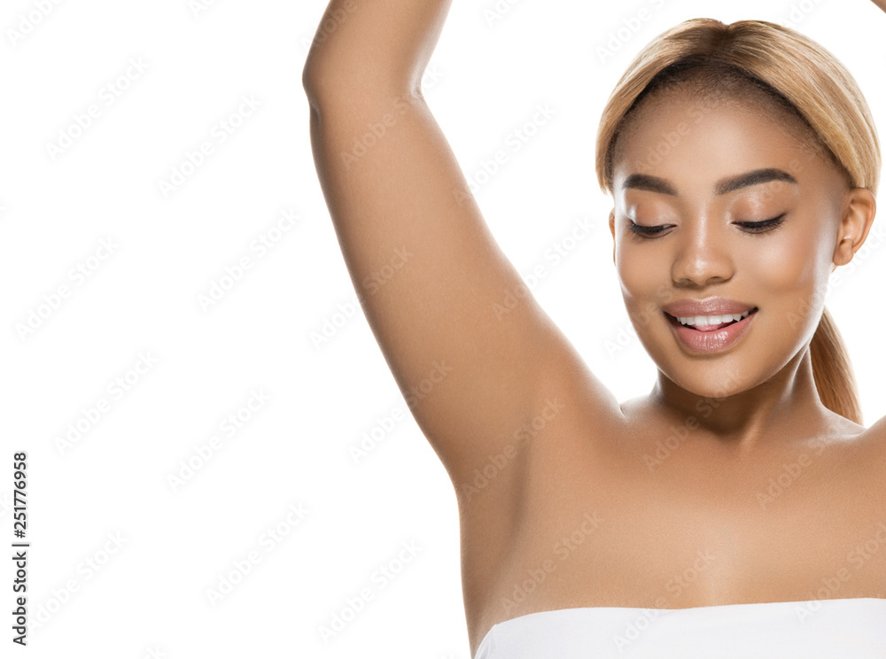 Beautiful african american woman healthy skin face close up cosmetic concept isolated on white Beautiful african american woman healthy skin face close up cosmetic concept isolated on white