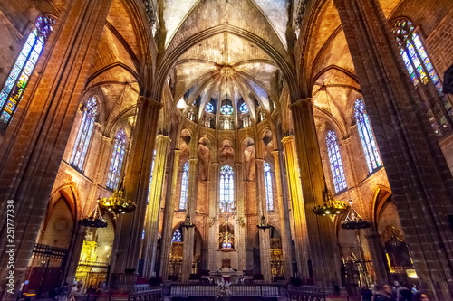 Cathedral of the Holy Cross and Saint Eulalia interior in Gothic quarter, Barcelona, Spain © Mistervlad