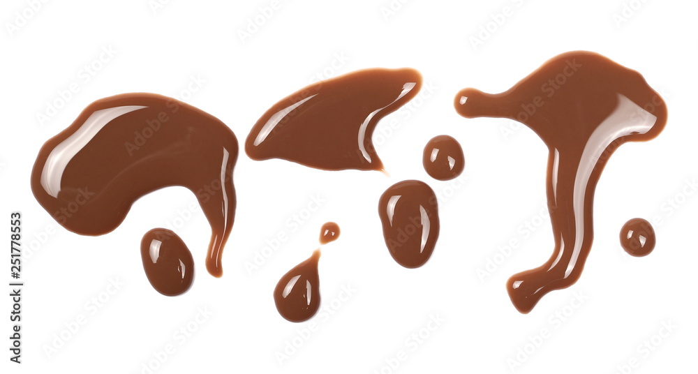 Chocolate milk puddle isolated on white background, top view Chocolate milk puddle isolated on white background, top view